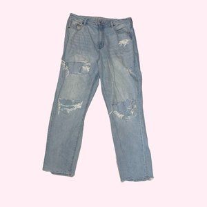 American Eagle Ripped Light Wash Jeans Straight Leg